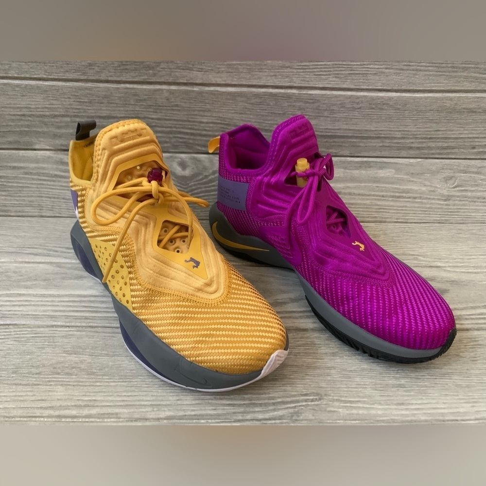 Nike Gold and Purple High-Top Sneakers with Textured Design
